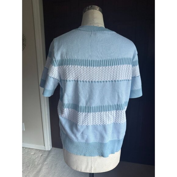 Eva & Paige blue and white knit sweater top PL - Picture 3 of 4